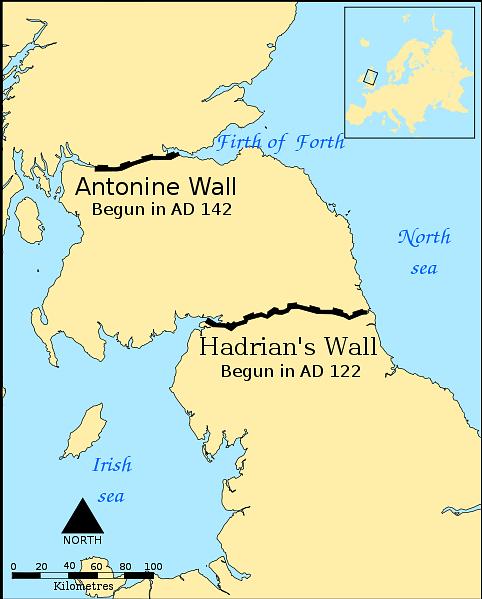 Map Indicating the Antonine & Hadrian Walls